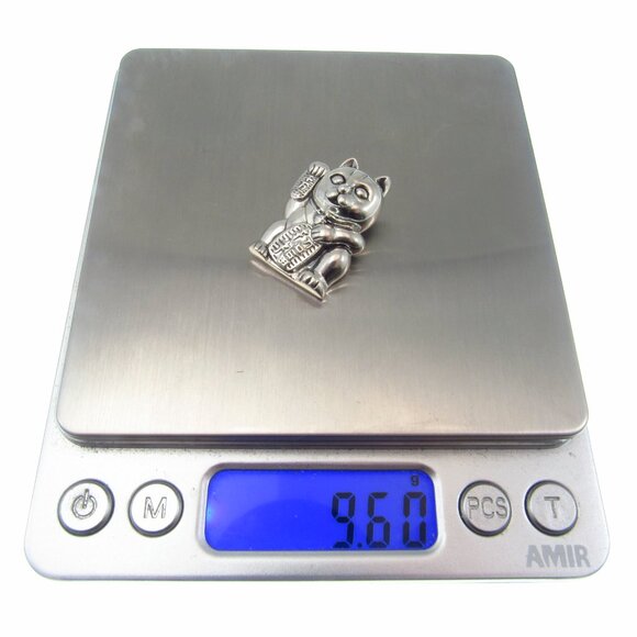 Solid 925 Sterling Silver Lucky Cat / Maneki Neko Slide Pendant Japanese Fortune - Picture 8 of 8